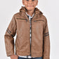 Kid's Camel Hooded Washed Biker Jacket with Fur Lining