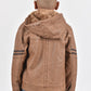 Kid's Camel Hooded Washed Biker Jacket with Fur Lining