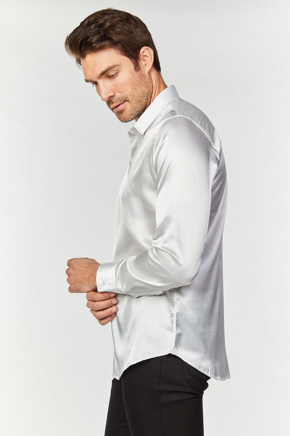 Men's Satin White Dress Shirt