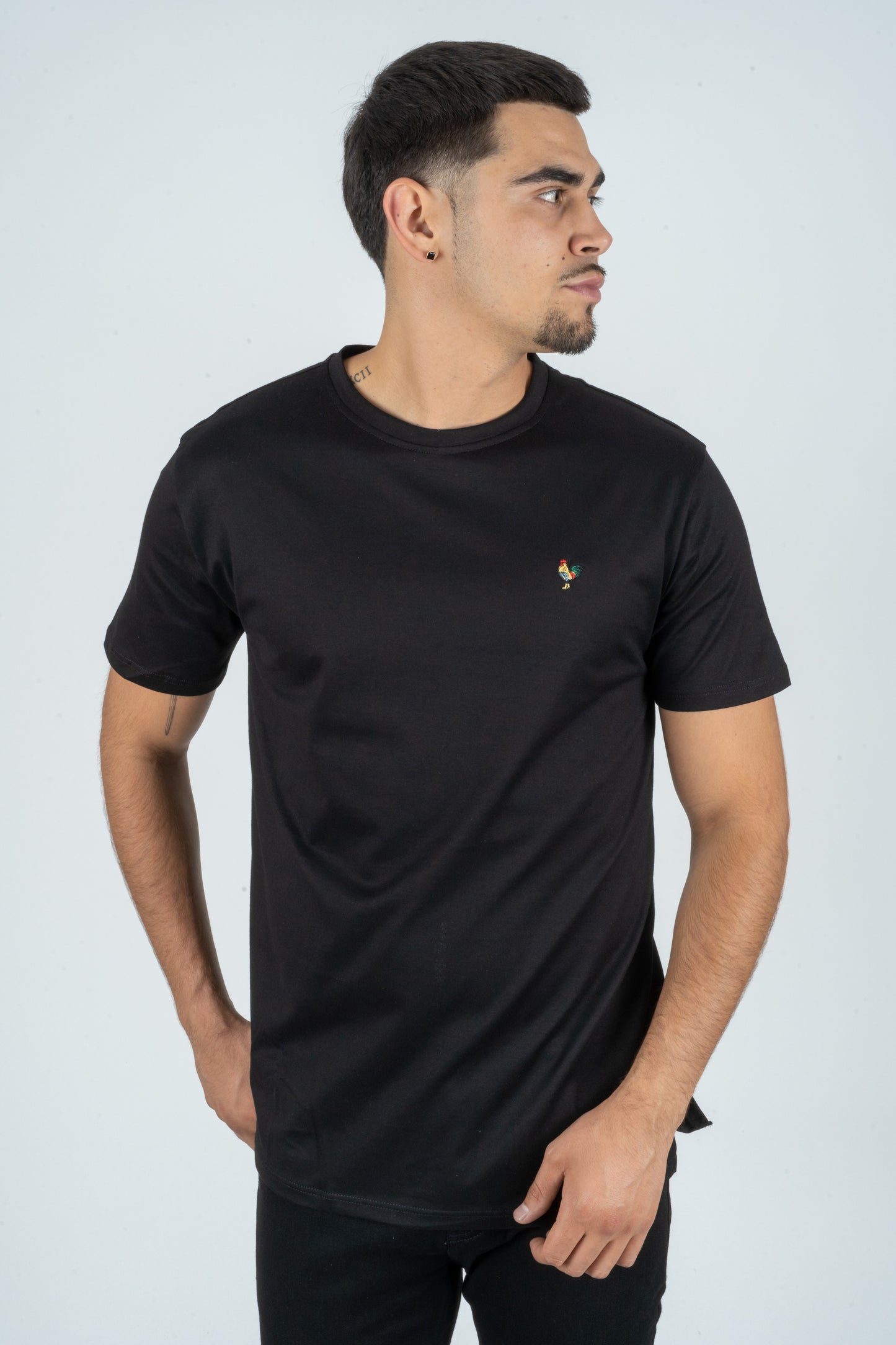 Mens Modern Fit Premium Cotton Rooster Logo T-Shirt - Black