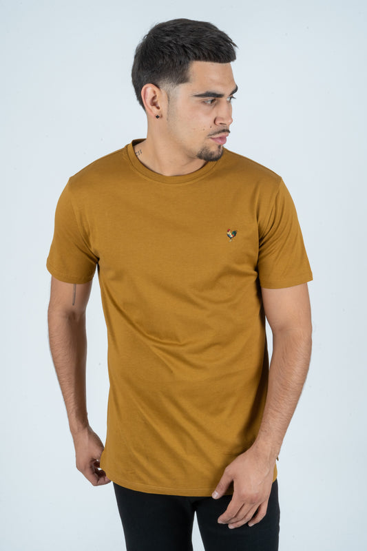 Mens Rooster Chest Embroidery Gold T-shirt