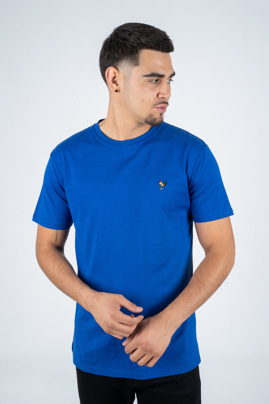Mens Rooster Chest Embroidery Royal Blue T-shirt