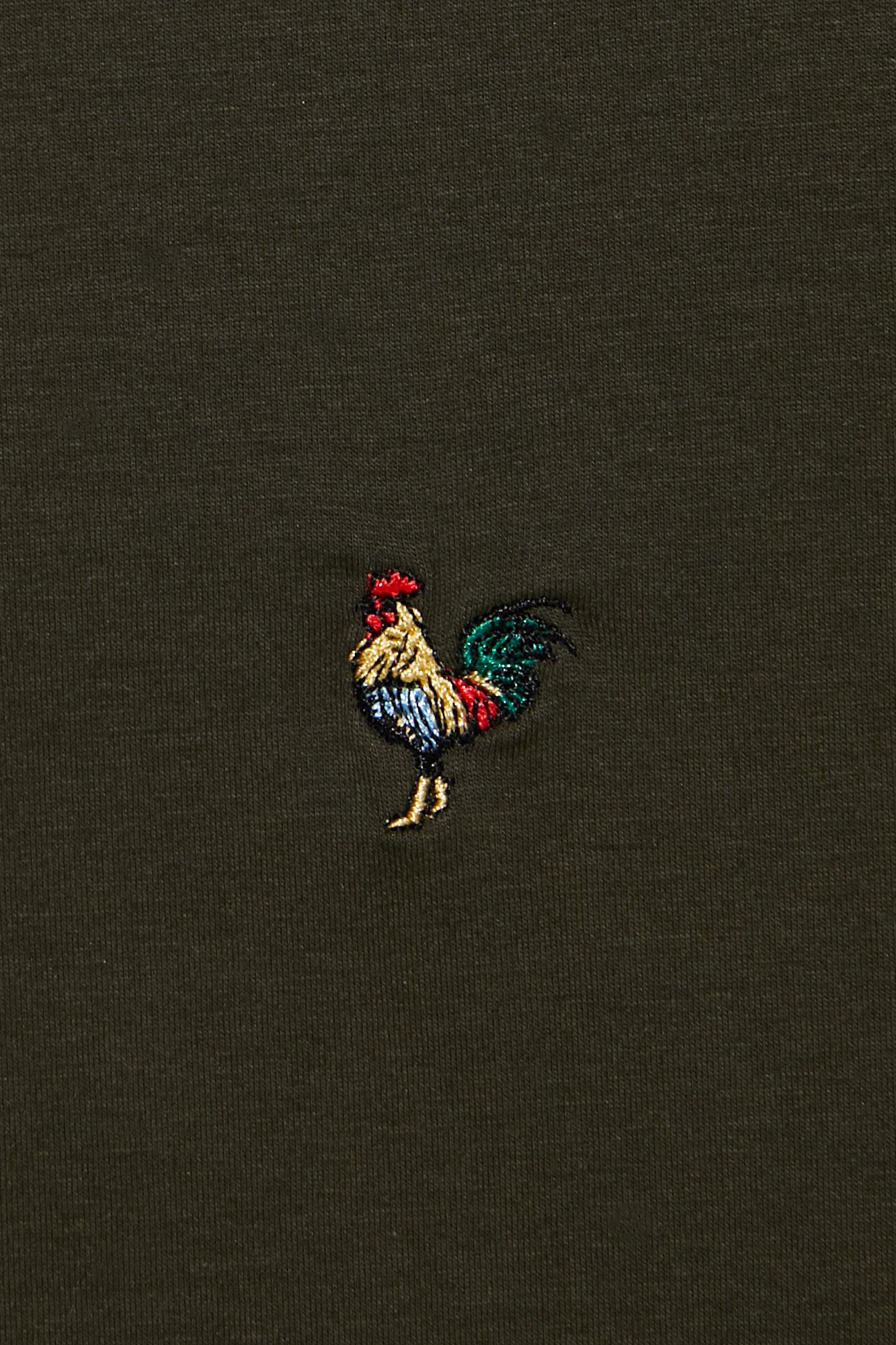 Mens Rooster Chest Embroidery Olive T-shirt