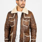 Men's Brown Suede Jacket w/ Faux Shearling-lined