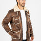 Men's Brown Suede Jacket w/ Faux Shearling-lined
