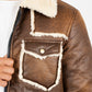 Men's Brown Suede Jacket w/ Faux Shearling-lined