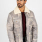 Men's Light Gray Suede Jacket w/ Faux Shearling-lined