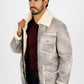 Men's Light Gray Suede Jacket w/ Faux Shearling-lined