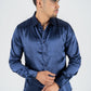 Men's Satin Navy Dress Shirt