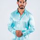 Men's Satin Aqua Dress Shirt