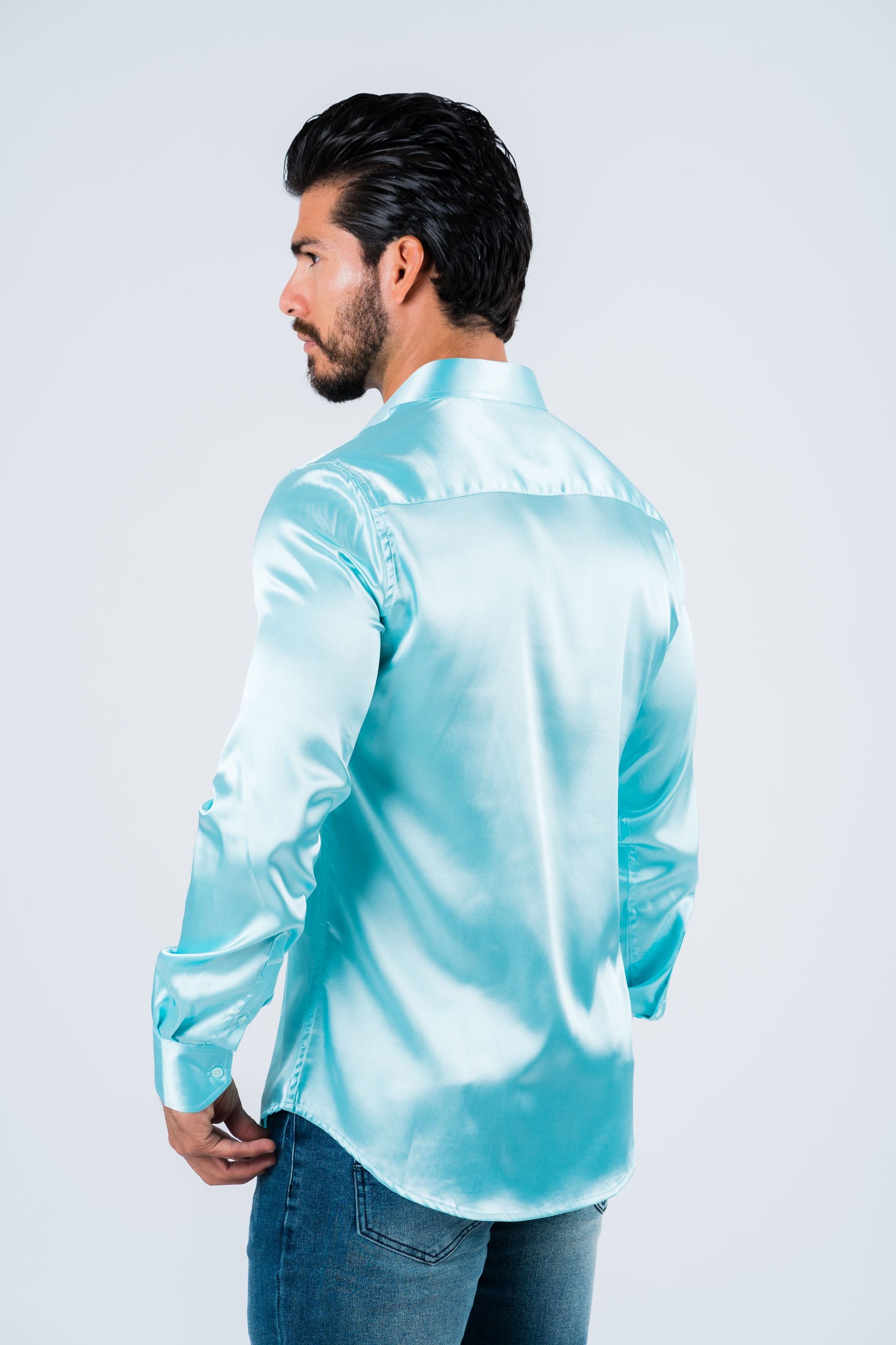 Men'S Satin Aqua Dress Shirt | Platini Jeans – Platini Fashion