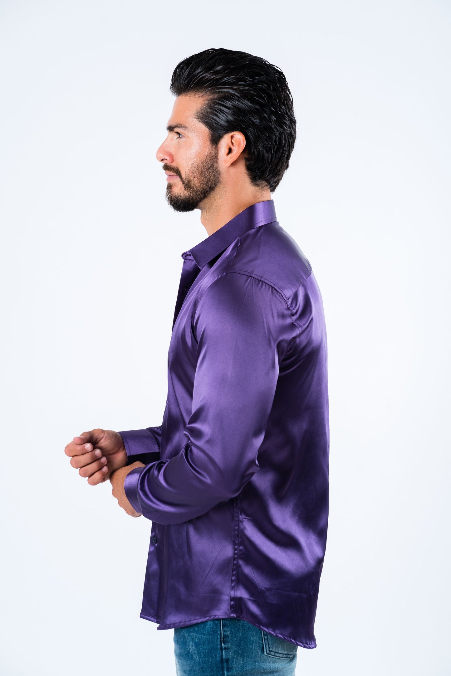 Men's Satin Purple Dress Shirt