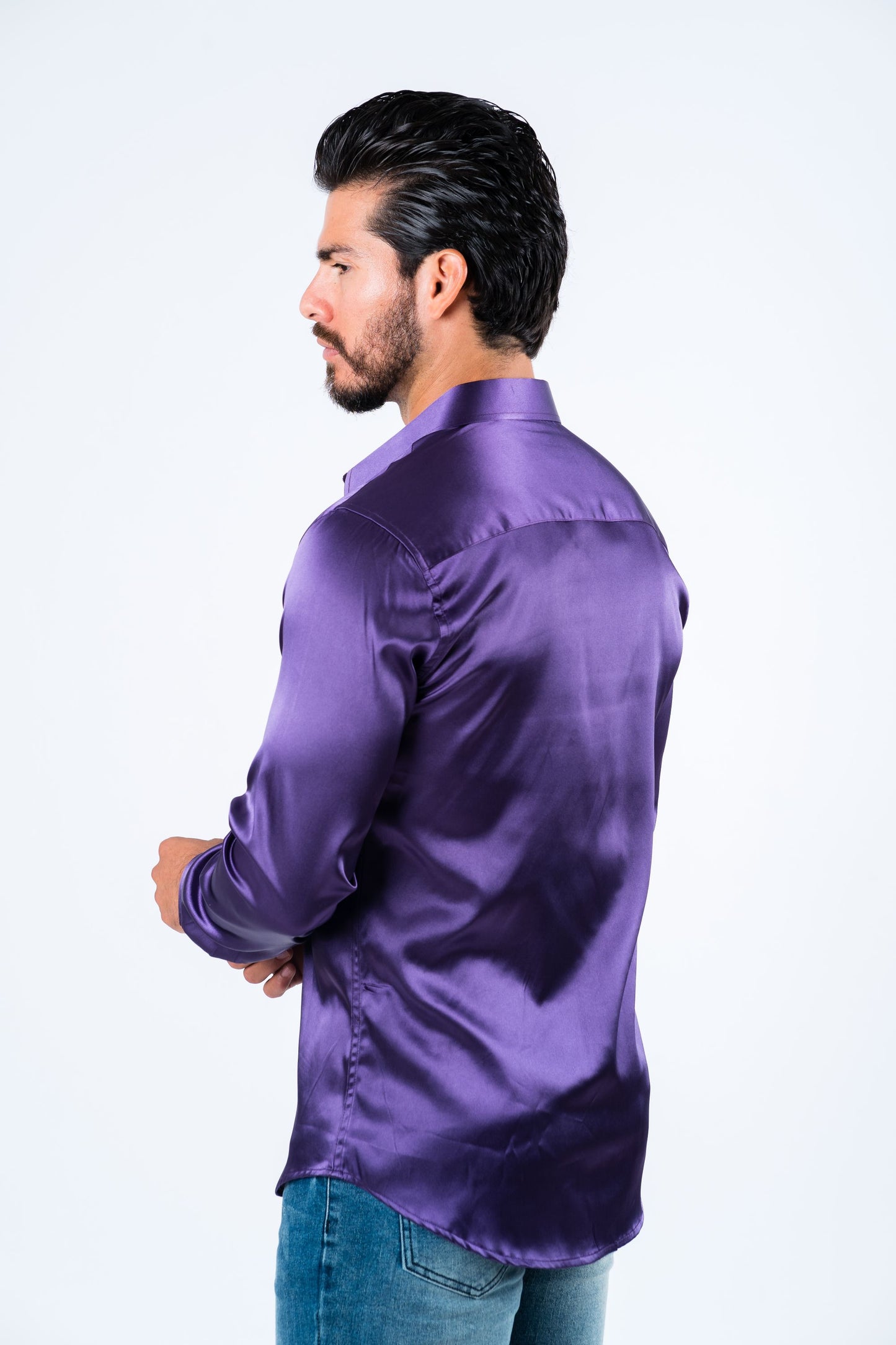 Men's Satin Purple Dress Shirt