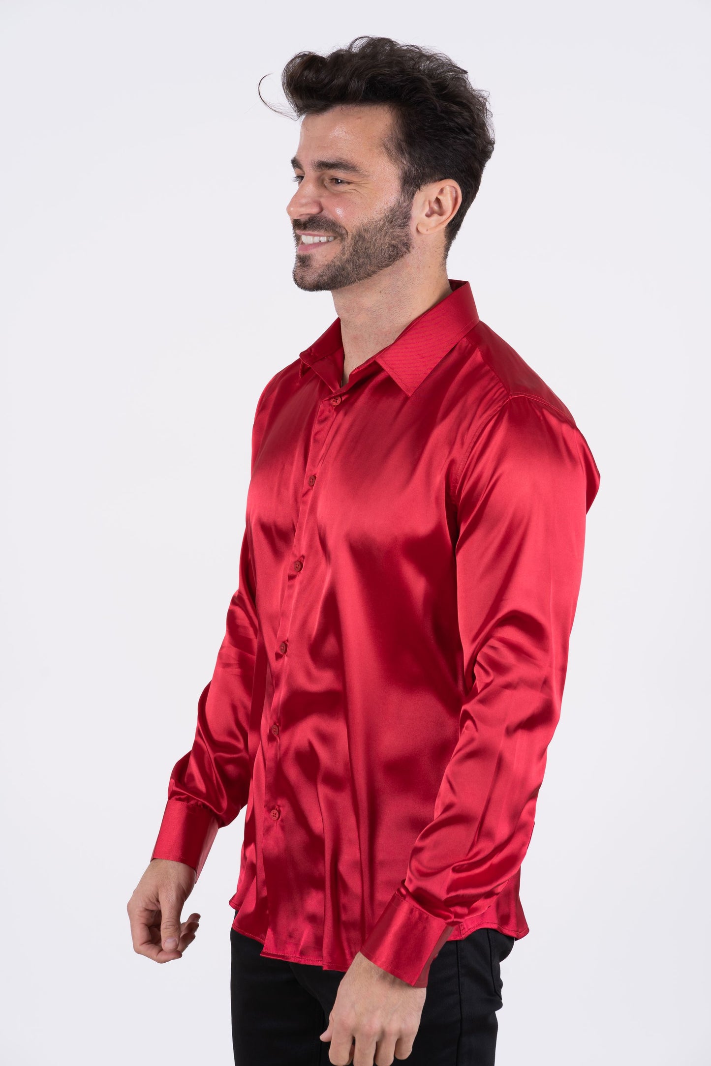 Men's Satin Red Dress Shirt