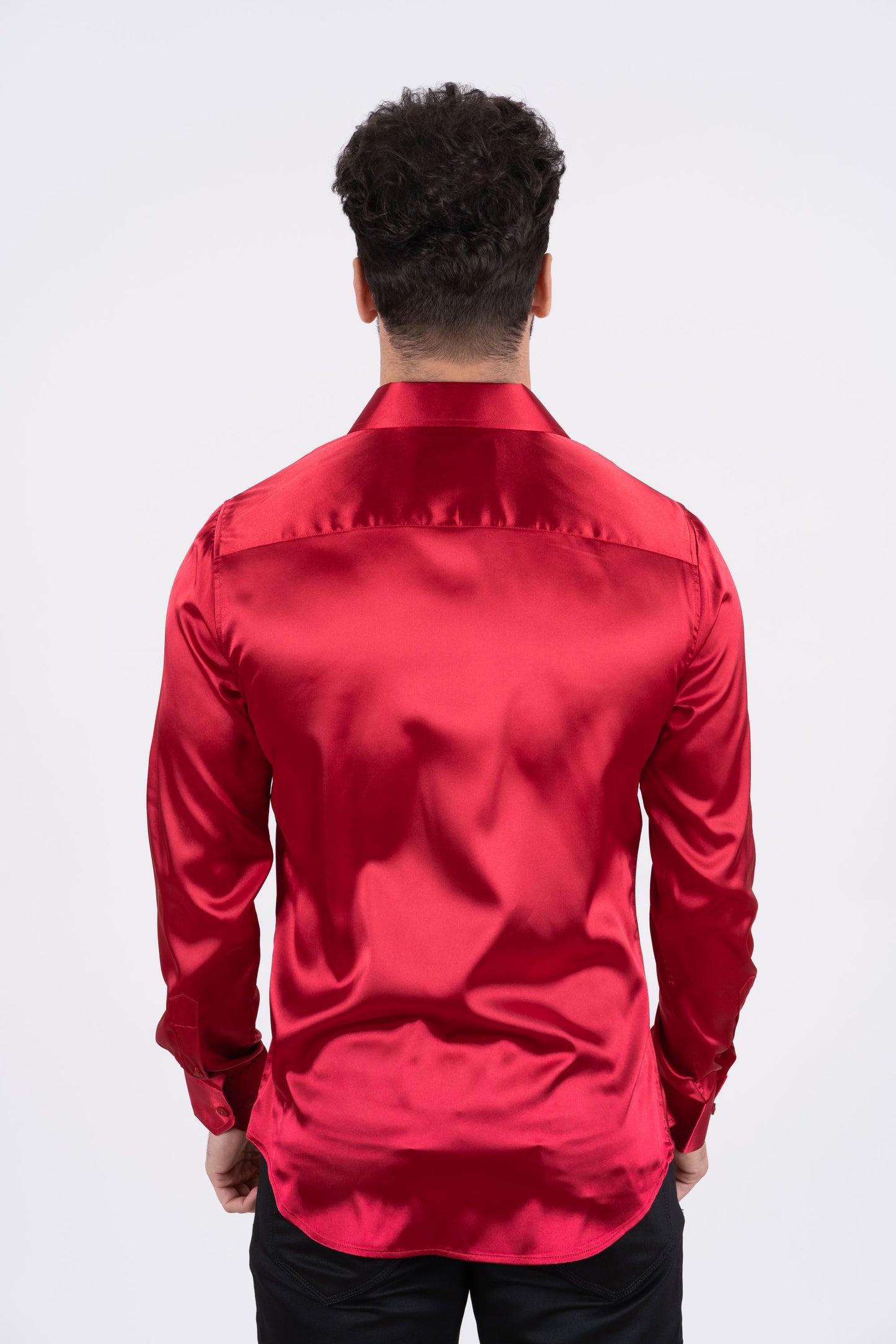 Men's Satin Red Dress Shirt