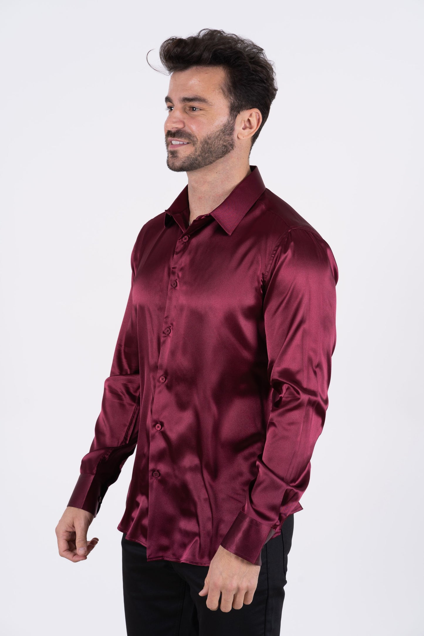 Men's Satin Wine Dress Shirt