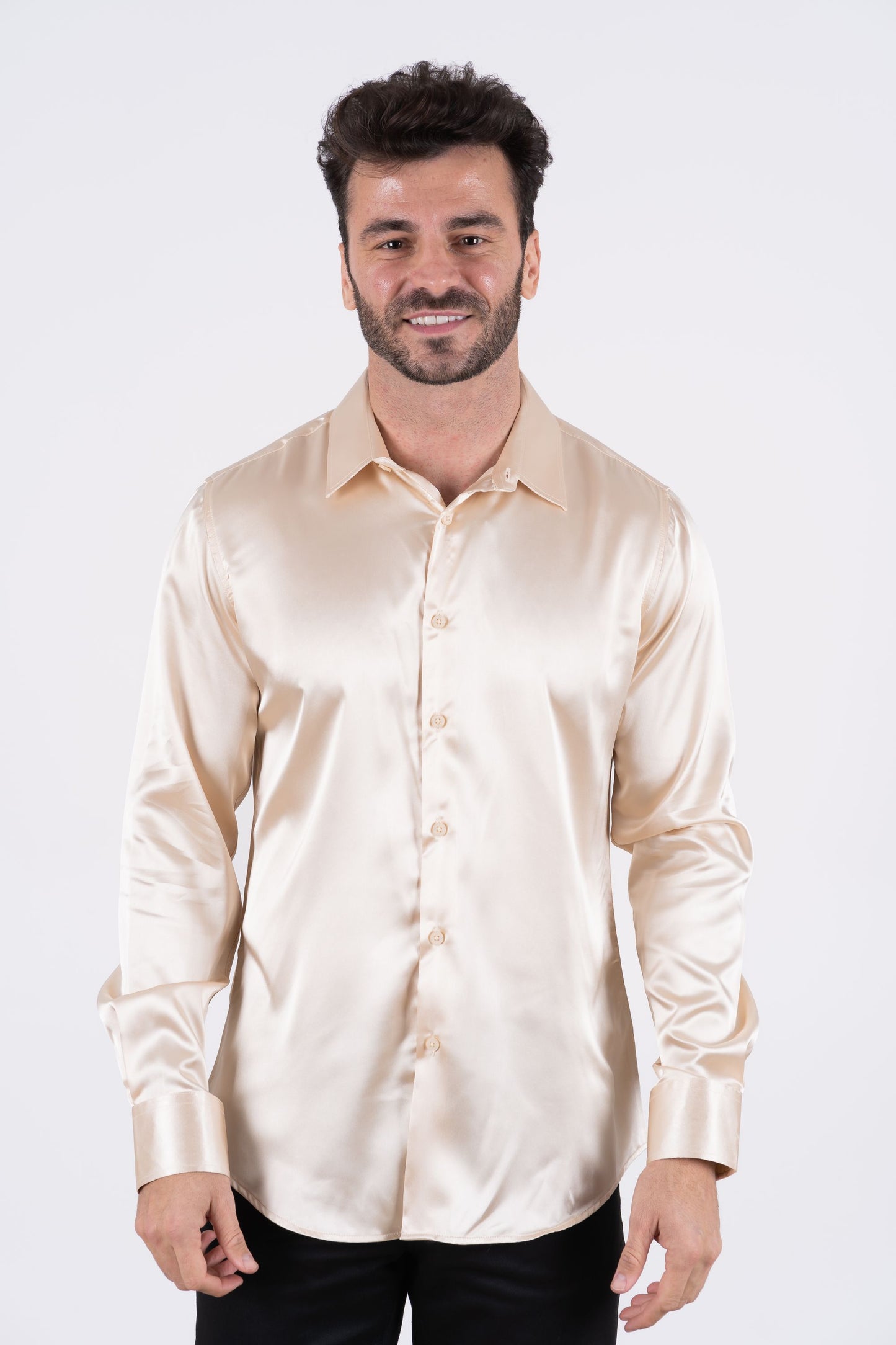 Men's Satin Cream Dress Shirt