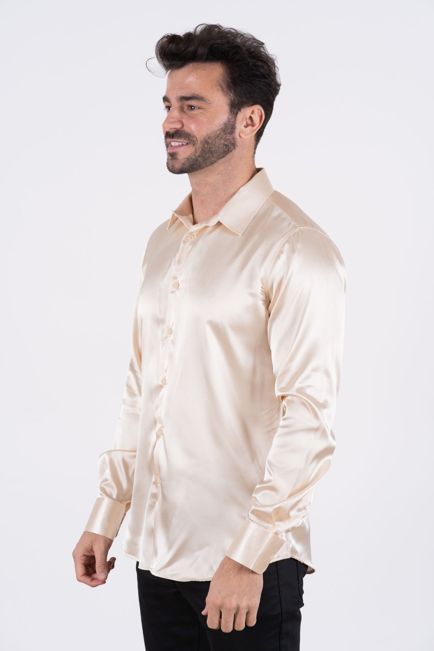 Men's Satin Cream Dress Shirt