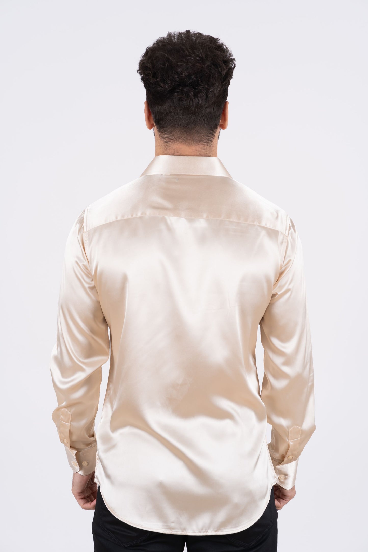 Men's Satin Cream Dress Shirt