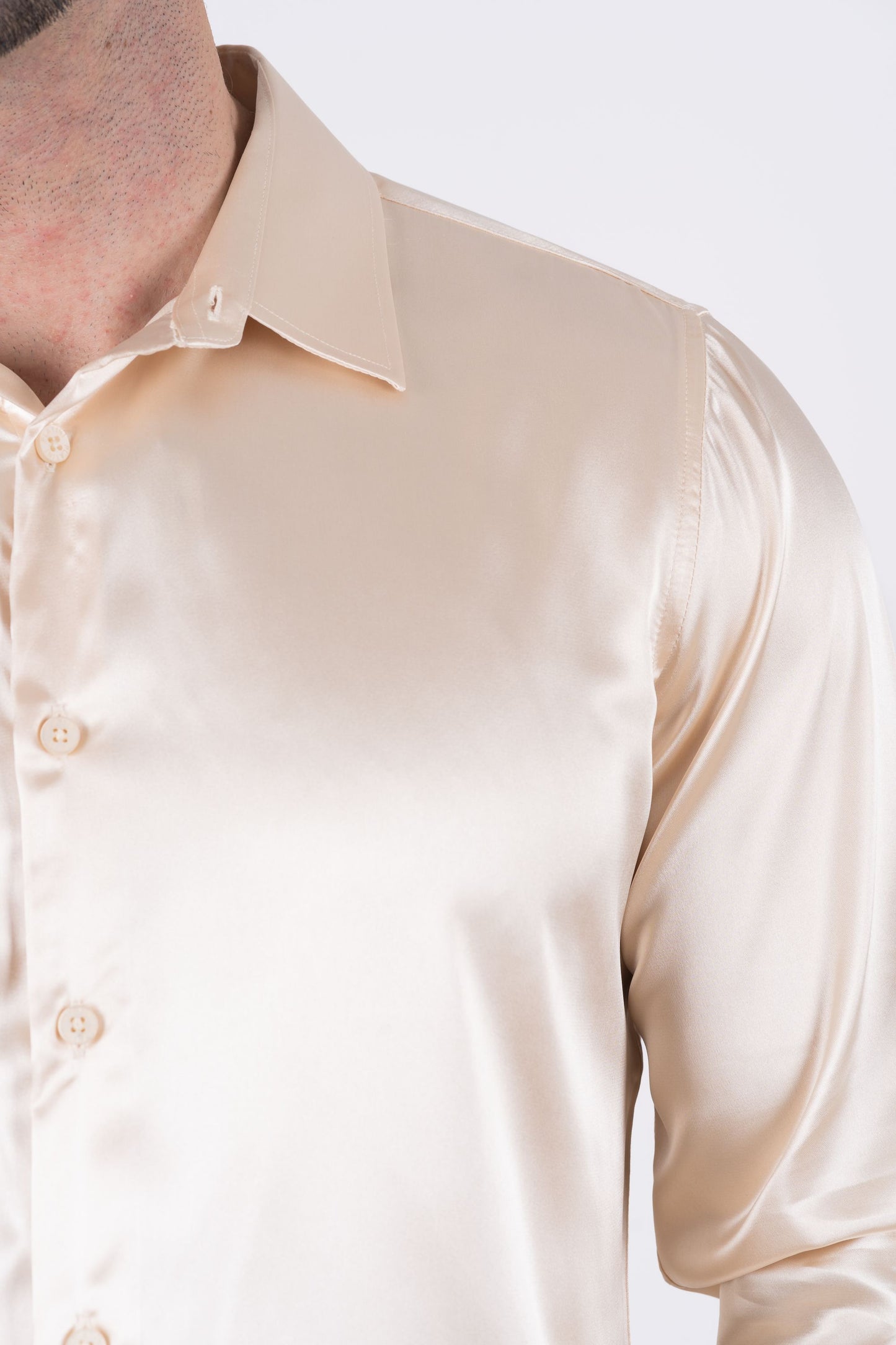 Men's Satin Cream Dress Shirt