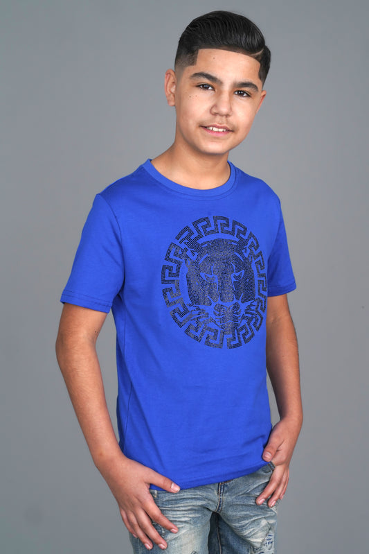 Kid's Cotton Royal Blue Rhinestone T-shirt