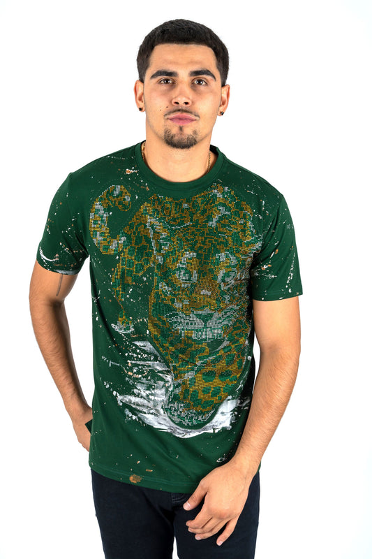 Men's Cotton Green Rhinestone T-shirt