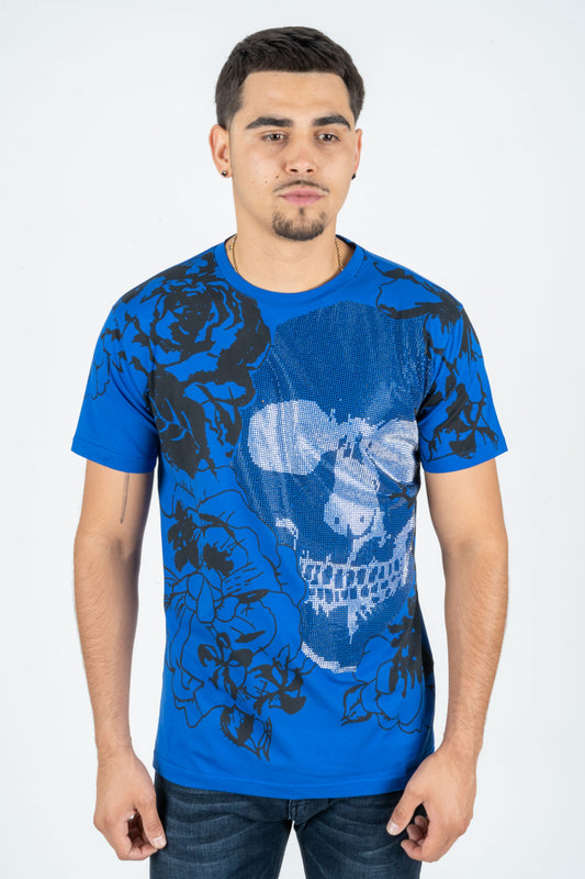 Men's Cotton Royal Blue Rhinestone T-shirt