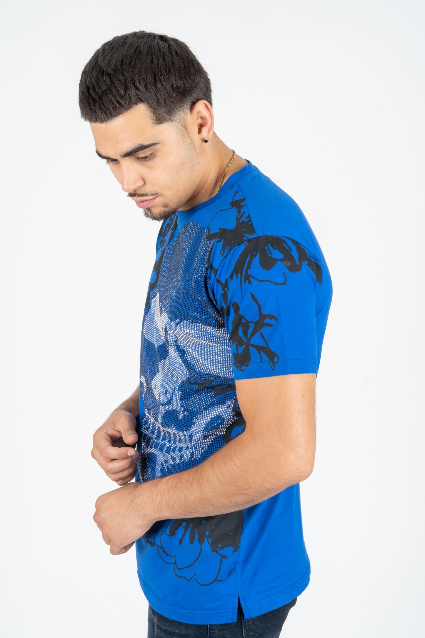 Men's Cotton Royal Blue Rhinestone T-shirt