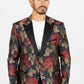 Men's Double Button Dark Blue Woven Printed Blazer