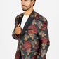 Men's Double Button Dark Blue Woven Printed Blazer