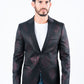 Men's Double Button Black Woven Printed Blazer