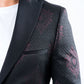 Men's Double Button Black Woven Printed Blazer