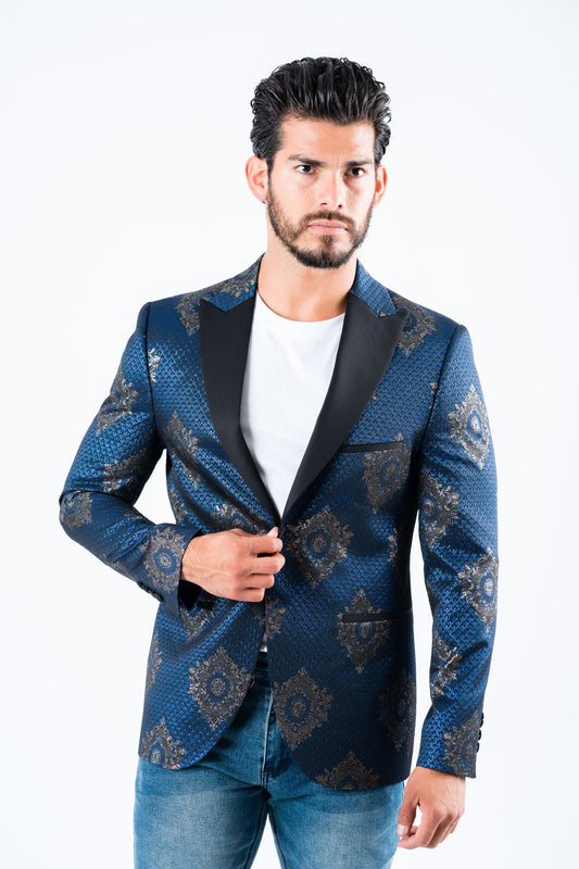 navy woven print blazer men platini detail
