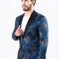 Men's Double Button Navy Woven Printed Blazer