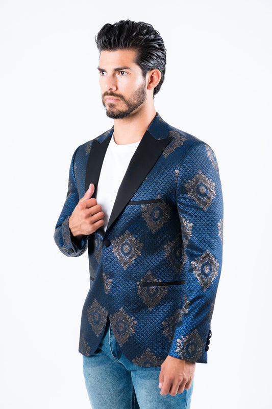 Double Button Woven Print Blazer