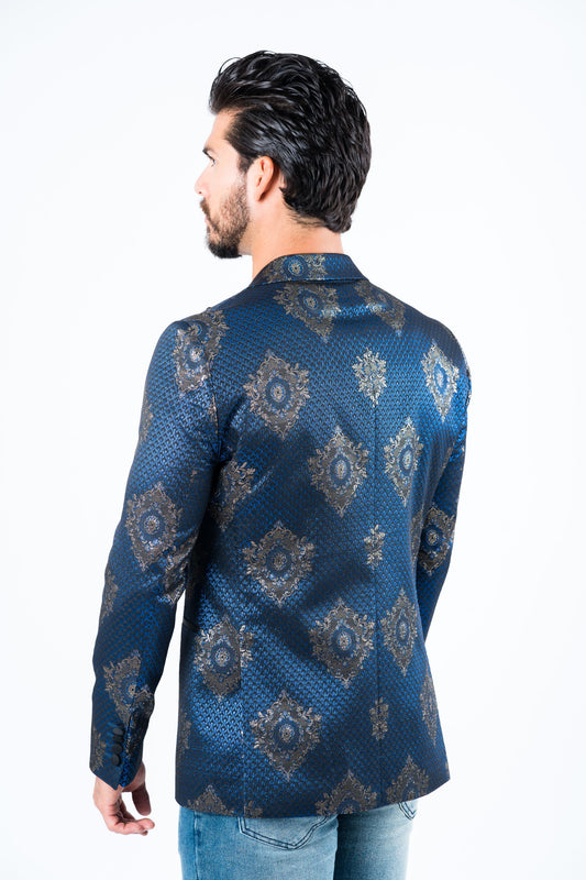 navy woven print blazer men platini back