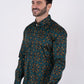 Small Print Satin Cotton/Spandex Long Sleeve Shirt
