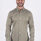 Small Print Satin Cotton/Spandex Long Sleeve Shirt