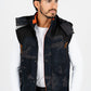 Men's Navy Army Print Padded Hooded Vest w/ Faux Fur Lining