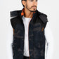 Men's Navy Army Print Padded Hooded Vest w/ Faux Fur Lining hi