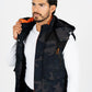 Men's Navy Army Print Padded Hooded Vest w/ Faux Fur Lining