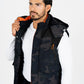 Men's Navy Army Print Padded Hooded Vest w/ Faux Fur Lining hi