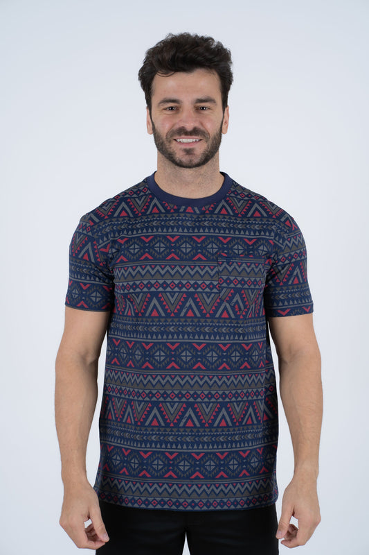 navy aztec print tee front platini