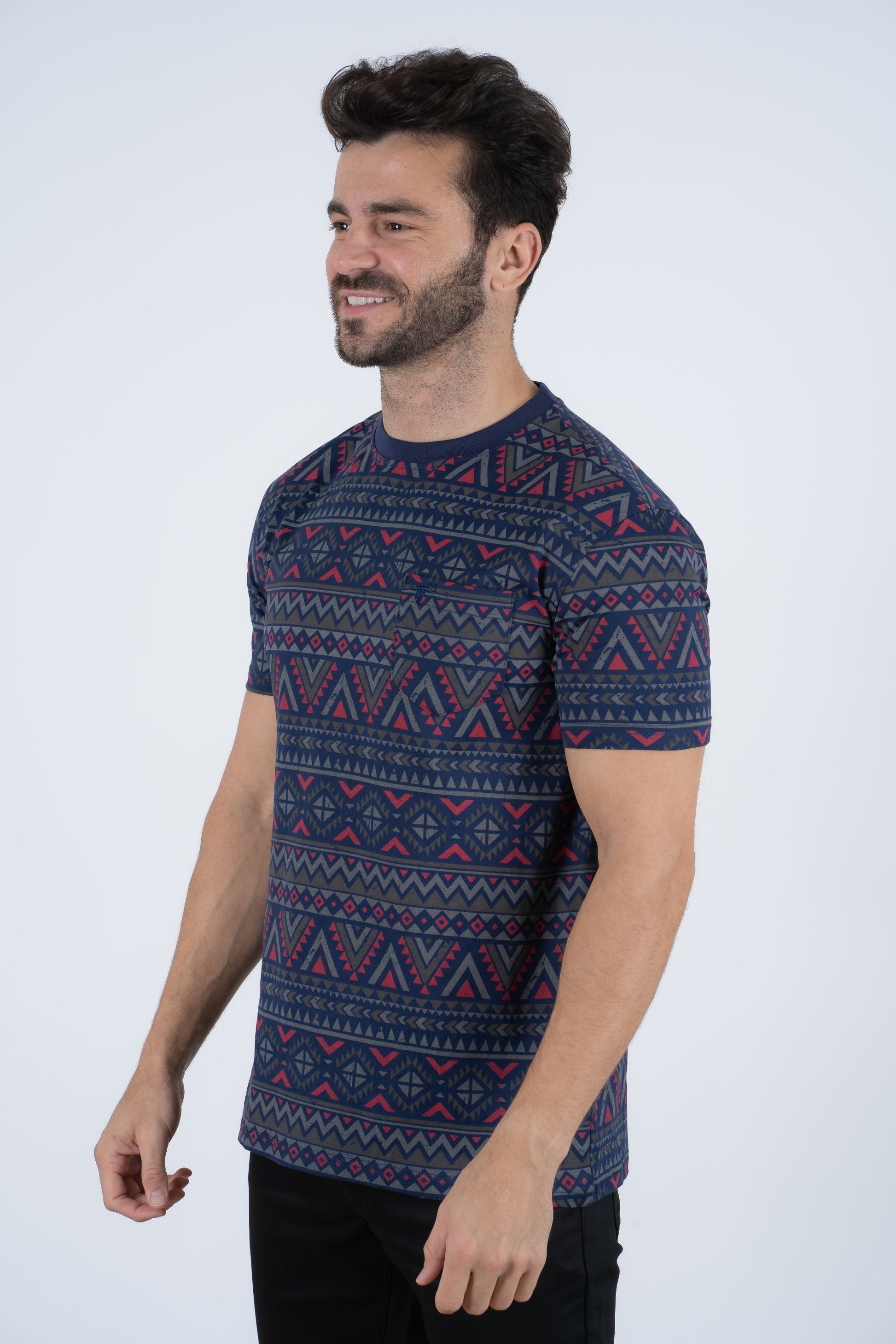 navy aztec print tee side platini