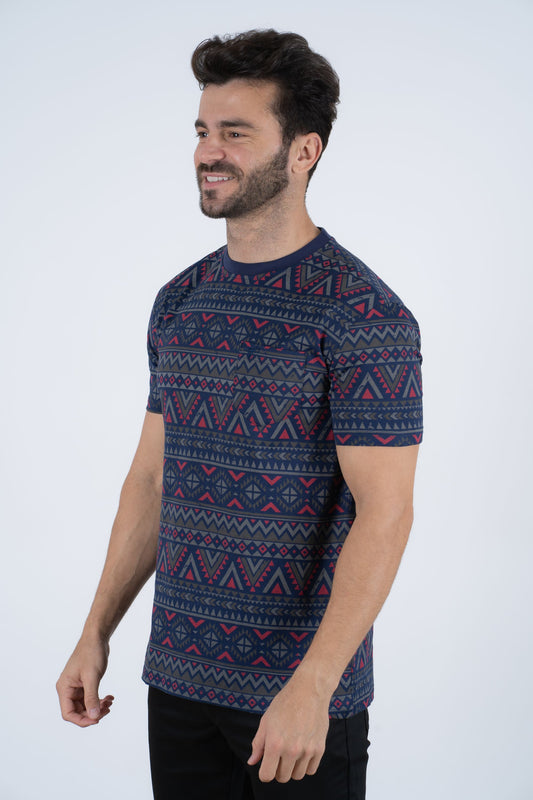 navy aztec print tee men platini close-up