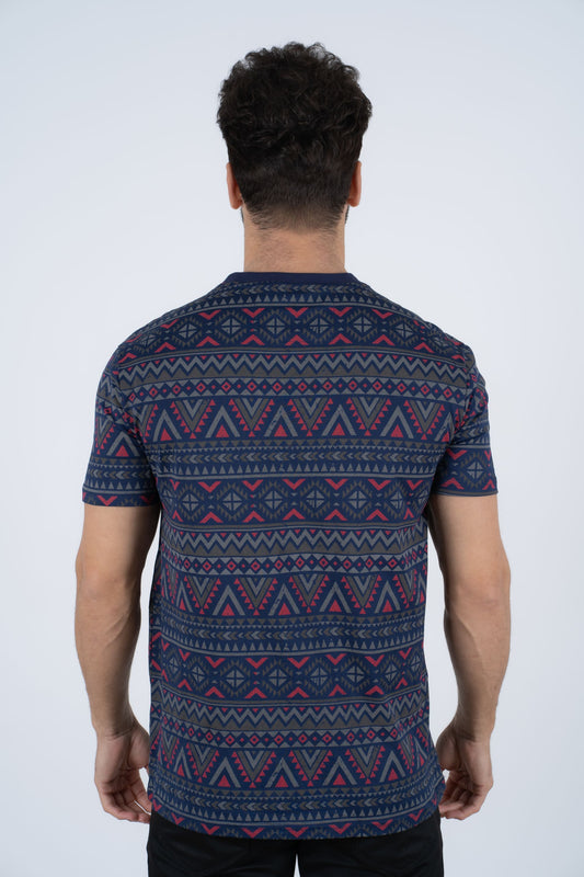 navy aztec print tee back platini