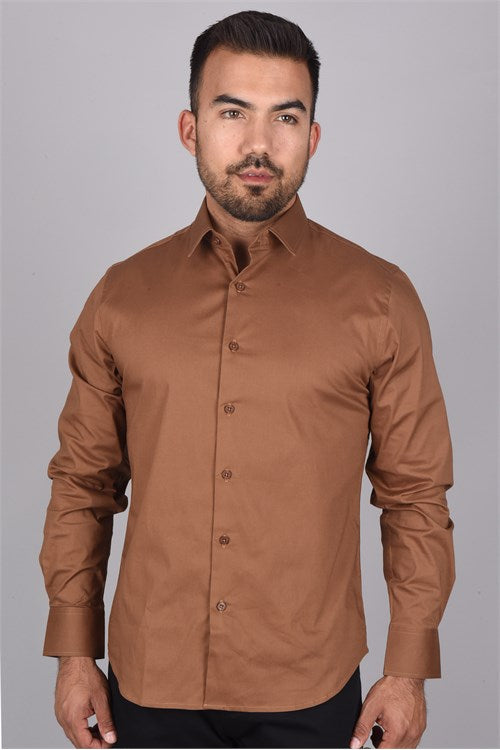 Men's Classic Fit Stretch Dress Shirt In Brown