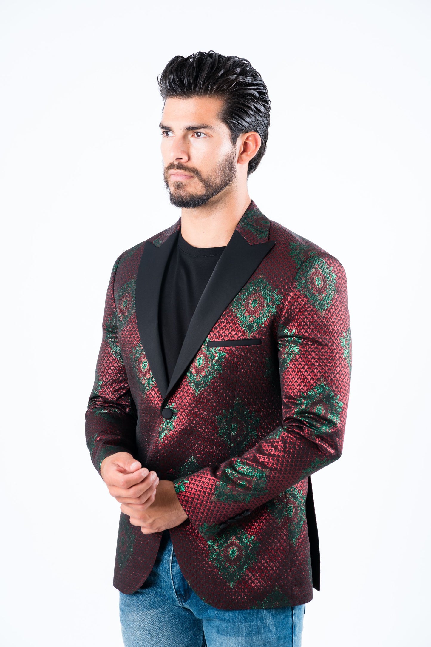 burgundy woven print blazer men platini side