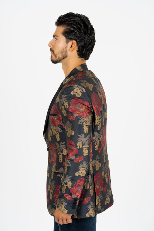 dark blue woven print blazer men platini side