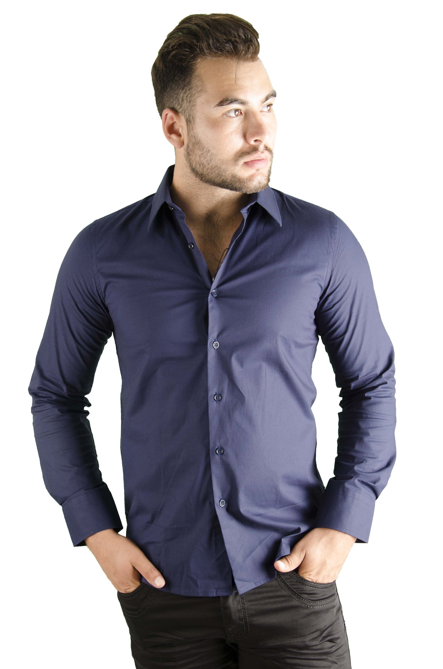 Men's Classic Stretch Slim Fit Dress Shirt - Navy
